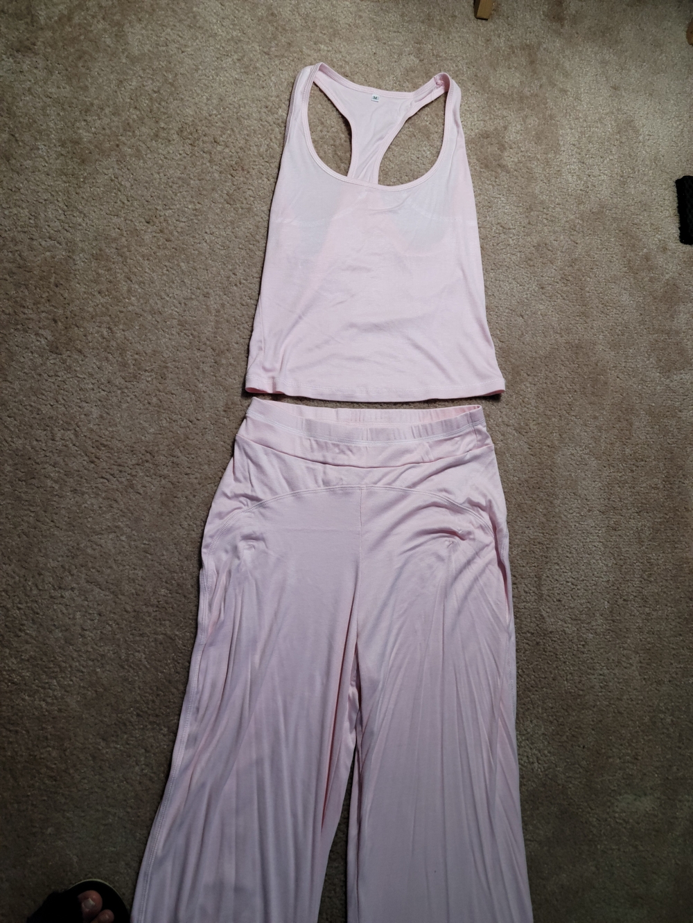 Light Pink Two-Piece Lounge Set - Racerback Tank & Wide Leg Pants - Picture 2 of 3